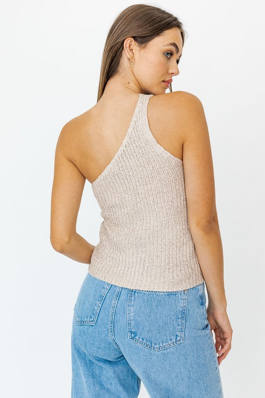 One Shoulder Tape Yarn Knit Top One Shoulder Tape Yarn Knit Top Top The Shop Room