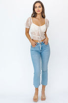 Short Sleeve Ruched Embroidery Crop Top Short Sleeve Ruched Embroidery Crop Top Top The Shop Room