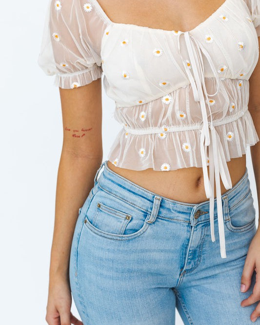 Short Sleeve Ruched Embroidery Crop Top Short Sleeve Ruched Embroidery Crop Top Top The Shop Room