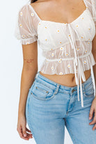Short Sleeve Ruched Embroidery Crop Top Short Sleeve Ruched Embroidery Crop Top Top The Shop Room