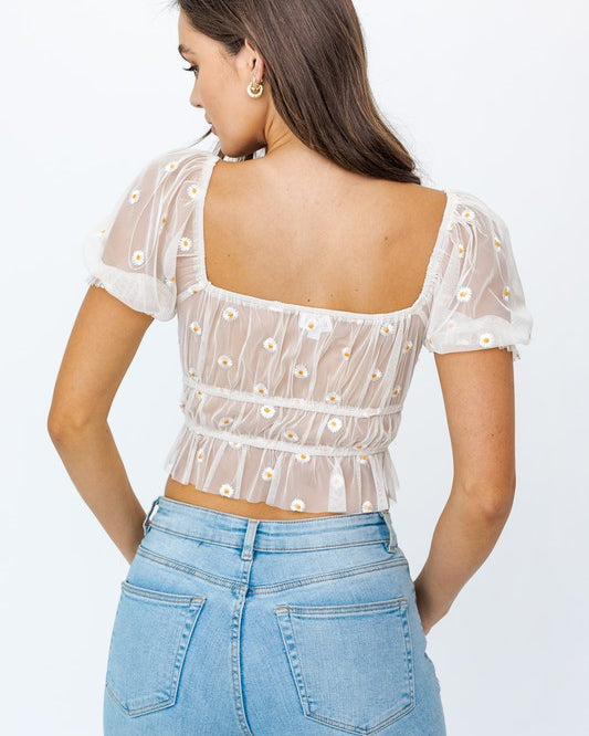 Short Sleeve Ruched Embroidery Crop Top Short Sleeve Ruched Embroidery Crop Top Top The Shop Room
