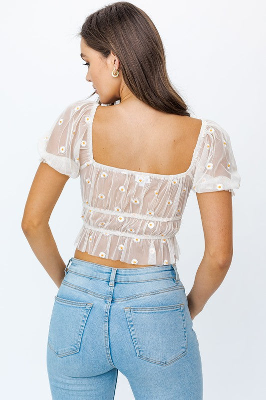 Short Sleeve Ruched Embroidery Crop Top Short Sleeve Ruched Embroidery Crop Top Top The Shop Room