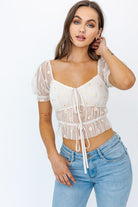 Short Sleeve Ruched Embroidery Crop Top Short Sleeve Ruched Embroidery Crop Top Top The Shop Room