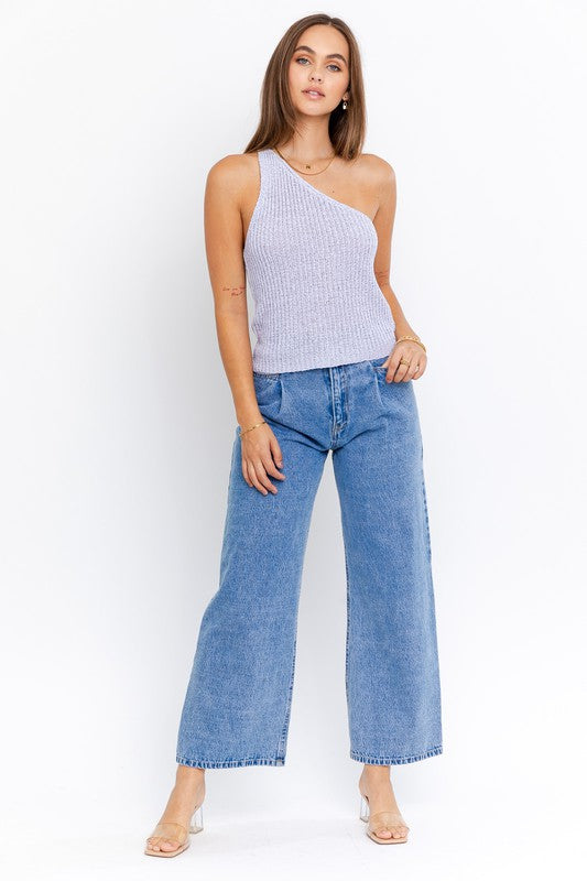One Shoulder Tape Yarn Knit Top One Shoulder Tape Yarn Knit Top Top The Shop Room
