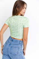 Short Sleeve Front Criss Cross Print Knit Top Short Sleeve Front Criss Cross Print Knit Top Top The Shop Room