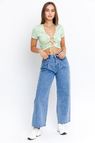 Short Sleeve Front Criss Cross Print Knit Top Short Sleeve Front Criss Cross Print Knit Top Top The Shop Room
