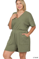 Drop Shoulder V-Neck Romper With Pockets | Plus Size Drop Shoulder V-Neck Romper With Pockets | Plus Size Romper The Shop Room