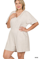 Drop Shoulder V-Neck Romper With Pockets | Plus Size Drop Shoulder V-Neck Romper With Pockets | Plus Size Romper The Shop Room