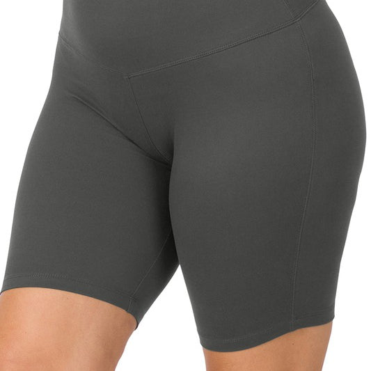 Brushed Wide Waistband Biker Shorts | Plus Size