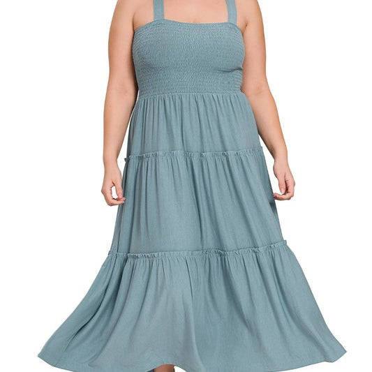 Smocked Tiered Midi Dress | Plus Size