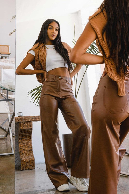 Vegan Leather Wide Leg Pants Vegan Leather Wide Leg Pants Pants The Shop Room