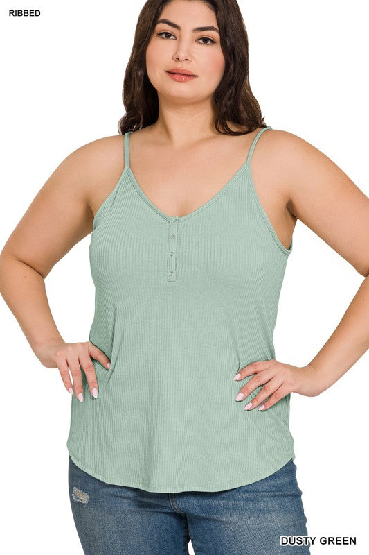 Ribbed Half Snap Button Closure Cami Top | Plus Size Ribbed Half Snap Button Closure Cami Top | Plus Size Top The Shop Room