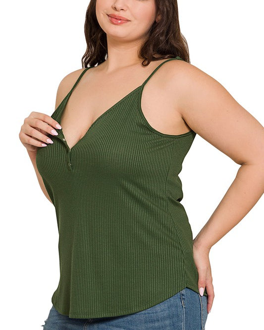 Ribbed Half Snap Button Closure Cami Top | Plus Size Ribbed Half Snap Button Closure Cami Top | Plus Size Top The Shop Room