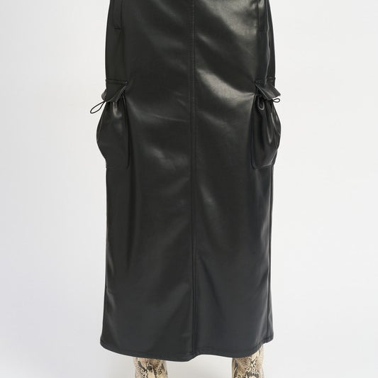 Leather Cargo Maxi Skirt