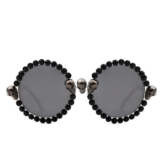Round Gothic Rhinestone Skull Punk Sunglasses