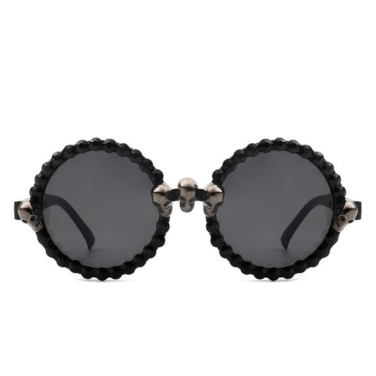 Round Gothic Rhinestone Skull Punk Sunglasses