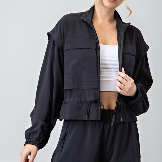 Crinkle Woven Cropped Jacket