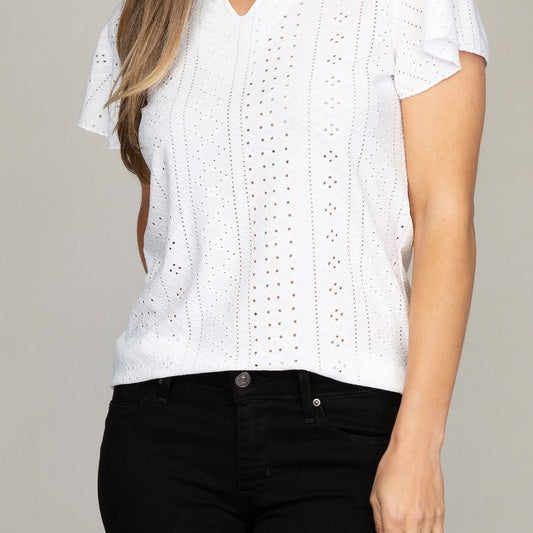 Embroidered Eyelet Blouse With Ruffle