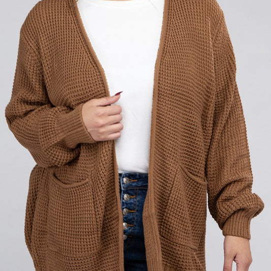 Low Gauge Waffle Open Cardigan Sweater | Plus Size