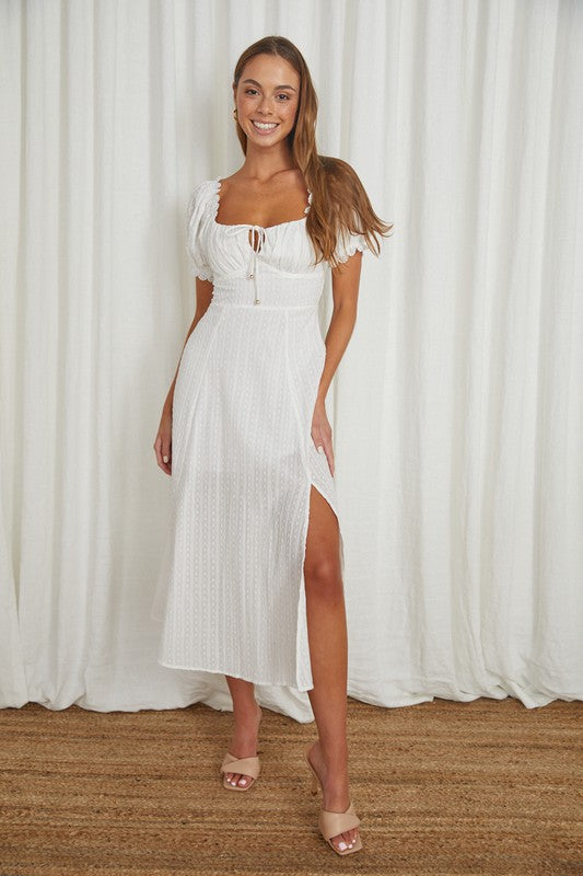 Puff Sleeved Square Neckline Bustier Waist Midi Dress Puff Sleeved Square Neckline Bustier Waist Midi Dress Dress The Shop Room