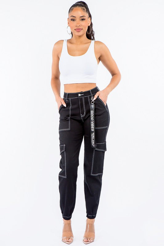 High Waist Good Vibes Cargo Jogger Pants High Waist Good Vibes Cargo Jogger Pants Pants The Shop Room