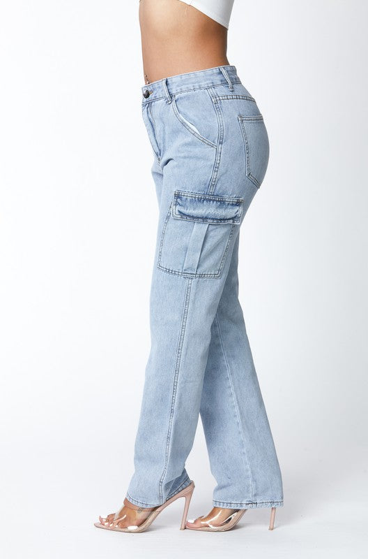 High Waisted Denim Boyfriend Wide Leg Cargo Jeans High Waisted Denim Boyfriend Wide Leg Cargo Jeans Jeans The Shop Room