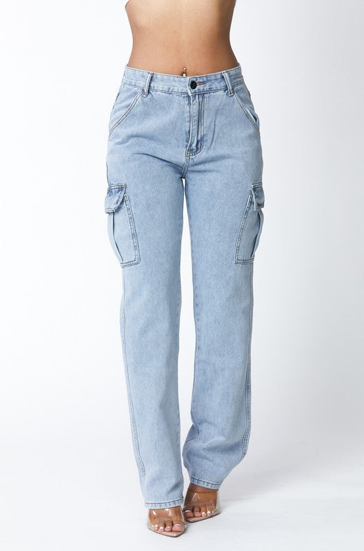 High Waisted Denim Boyfriend Wide Leg Cargo Jeans High Waisted Denim Boyfriend Wide Leg Cargo Jeans Jeans The Shop Room