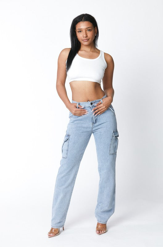 High Waisted Denim Boyfriend Wide Leg Cargo Jeans High Waisted Denim Boyfriend Wide Leg Cargo Jeans Jeans The Shop Room