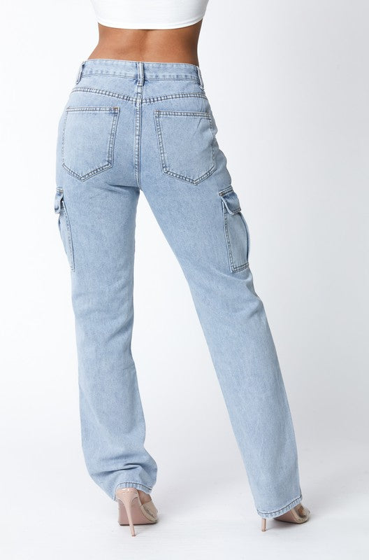 High Waisted Denim Boyfriend Wide Leg Cargo Jeans High Waisted Denim Boyfriend Wide Leg Cargo Jeans Jeans The Shop Room