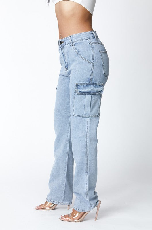 High Waisted Denim Boyfriend Wide Leg Cargo Jeans High Waisted Denim Boyfriend Wide Leg Cargo Jeans Jeans The Shop Room