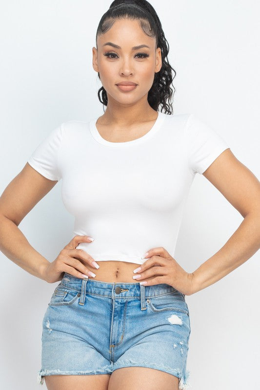 Short Sleeve Roundneck Crop Top Short Sleeve Roundneck Crop Top Top The Shop Room