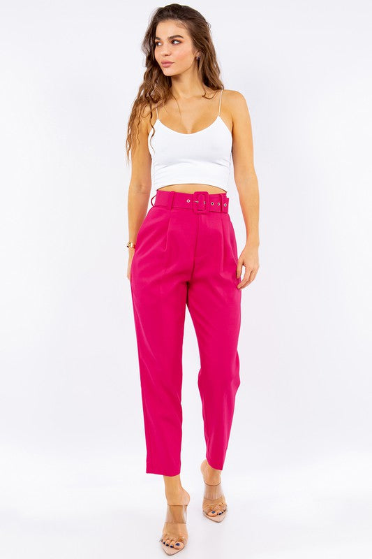 Solid Belted High Waist Dressy Pants Solid Belted High Waist Dressy Pants Pants The Shop Room