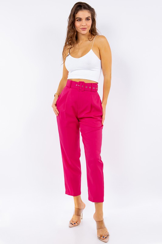 Solid Belted High Waist Dressy Pants Solid Belted High Waist Dressy Pants Pants The Shop Room