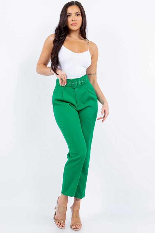 Solid Belted High Waist Dressy Pants Solid Belted High Waist Dressy Pants Pants The Shop Room