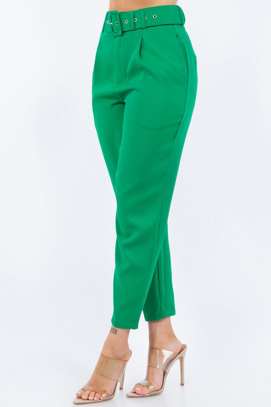 Solid Belted High Waist Dressy Pants Solid Belted High Waist Dressy Pants Pants The Shop Room