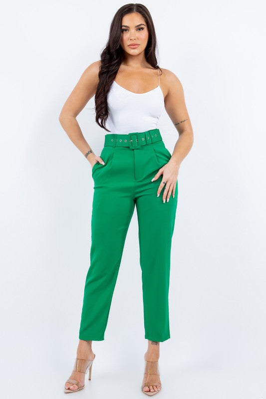 Solid Belted High Waist Dressy Pants Solid Belted High Waist Dressy Pants Pants The Shop Room
