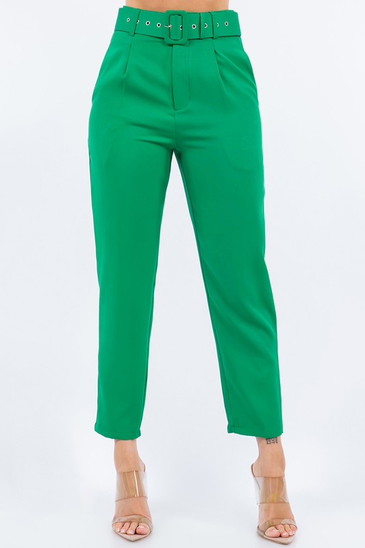 Solid Belted High Waist Dressy Pants Solid Belted High Waist Dressy Pants Pants The Shop Room